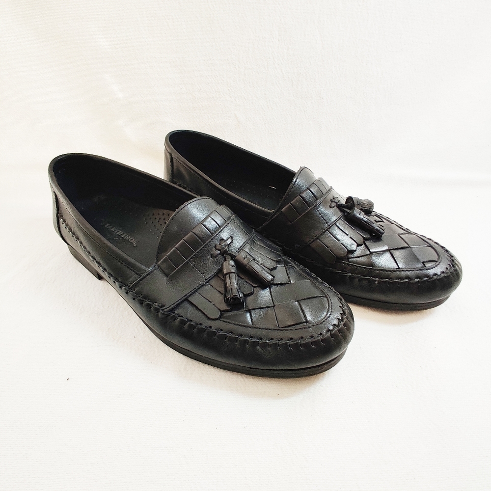 Earth Shoe Men’s Alan Black Leather Casual Tassels Loafers